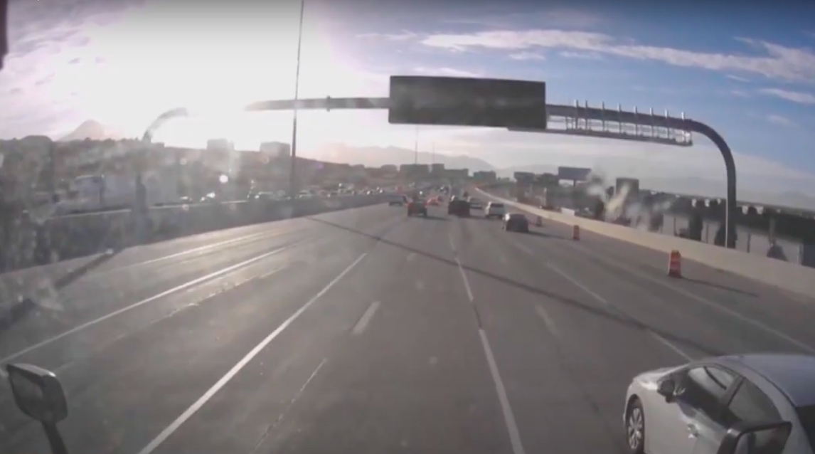 Truckers ask Utah DOT for  road striping fix after dash cam shows close call