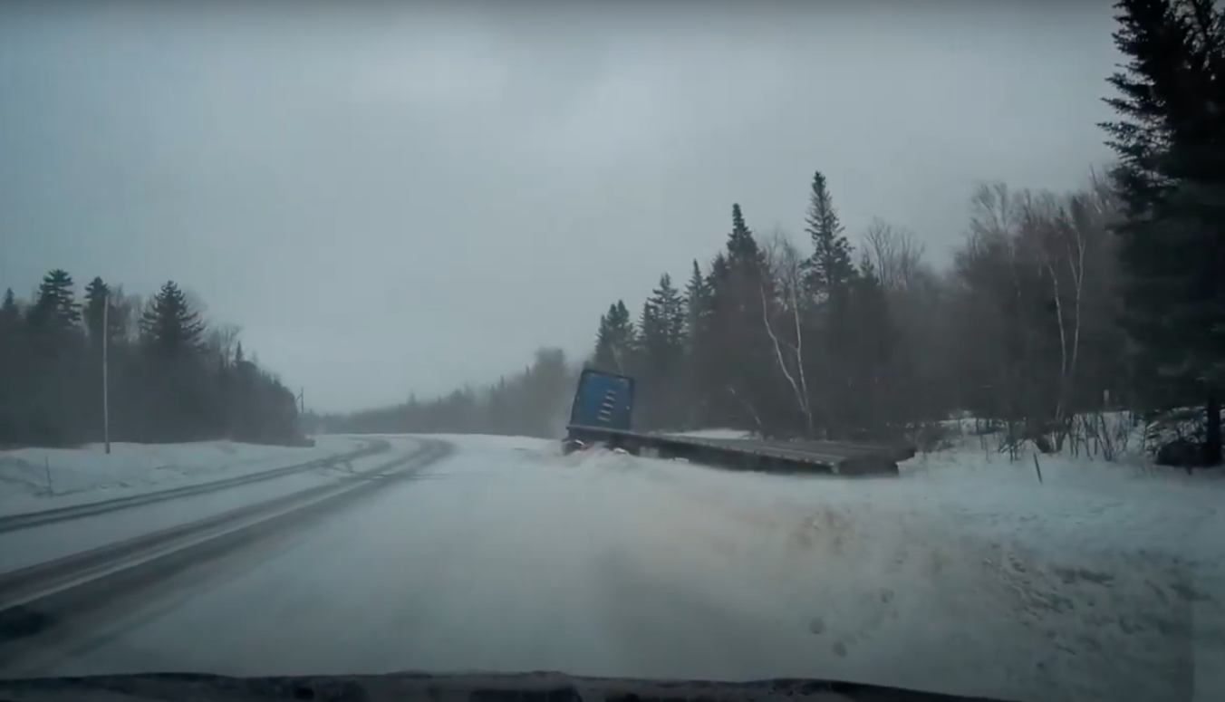 Trucker’s white-knuckle moment on icy road caught on dash cam