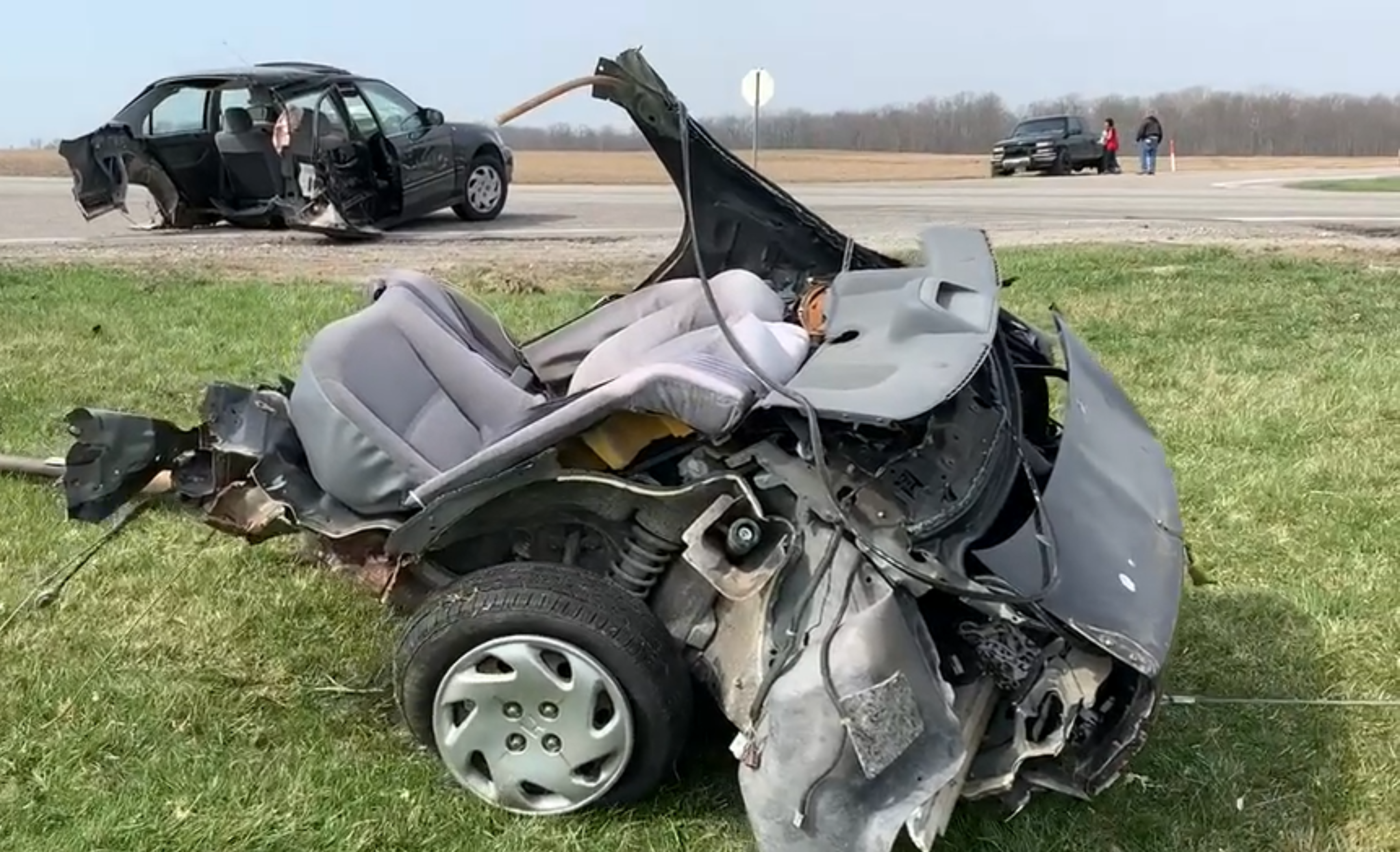 Drivers miraculously uninjured after collision rips Honda completely in half