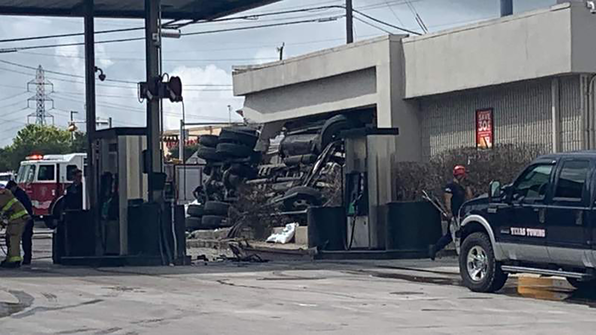 Out-of-control dump truck sends three to hospital