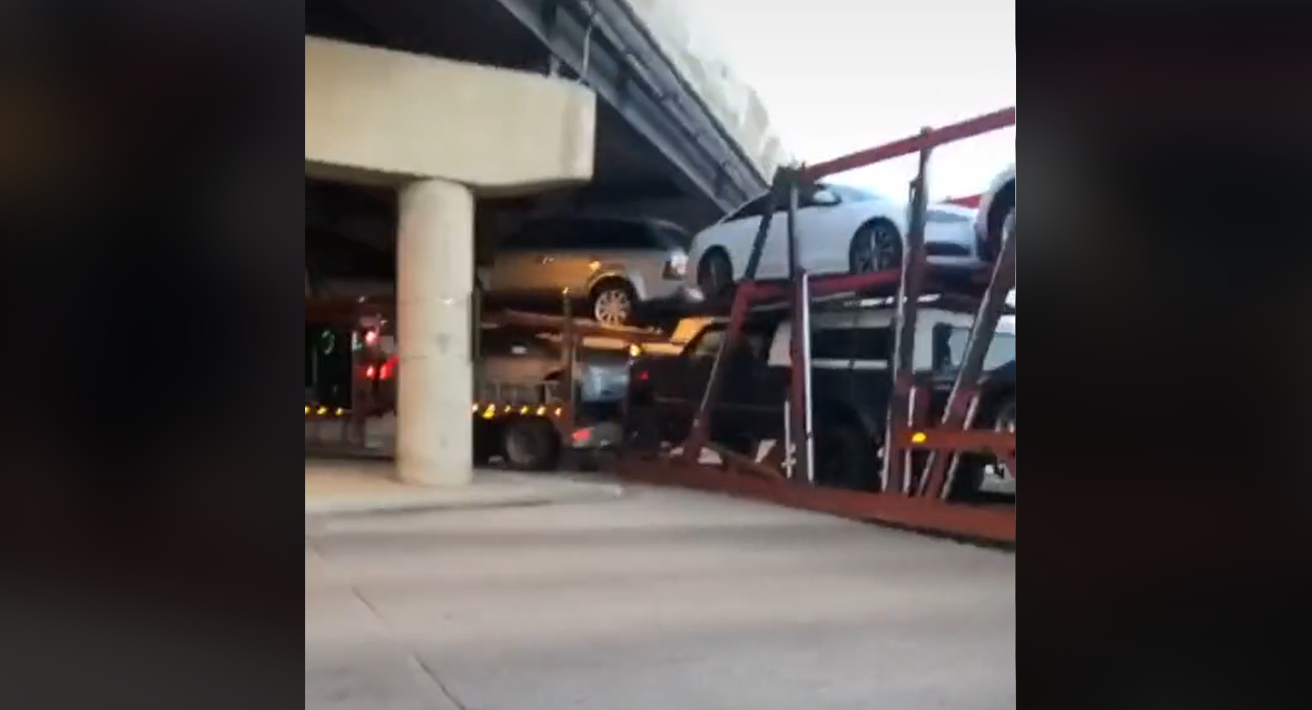 VIDEO: Car hauler has a no good, very sad day