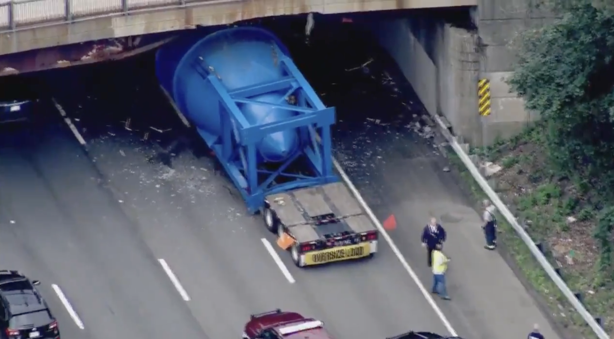 Oversized Load Strikes Bridge Gets Wedged Underneath 2272