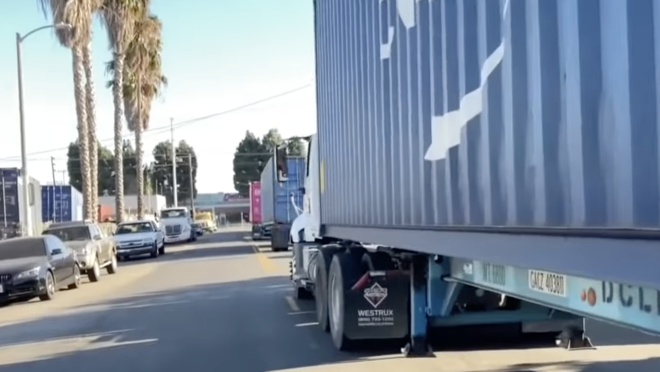 LA neighborhood becomes temporary storage space for empty shipping containers as the crowded port situation continues