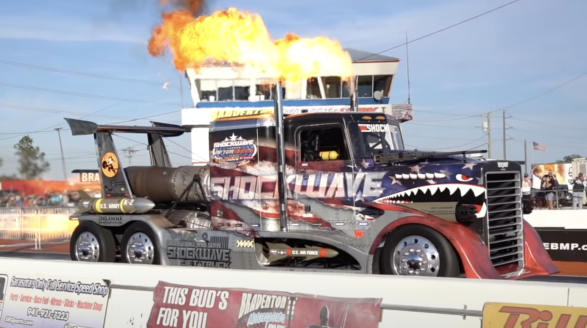 VIDEO: This jet-powered semi truck races drag cars AND airplanes