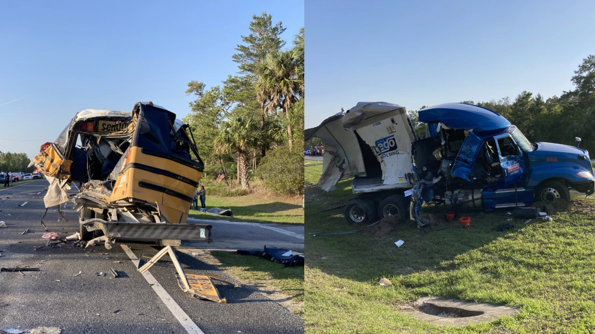 Five students injured after semi smashes into back of stopped bus 