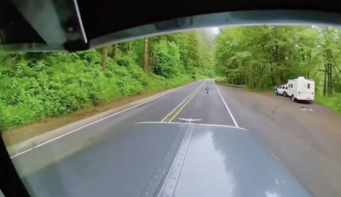 Quick-thinking trucker saves the life of a man kneeling in the road in ...