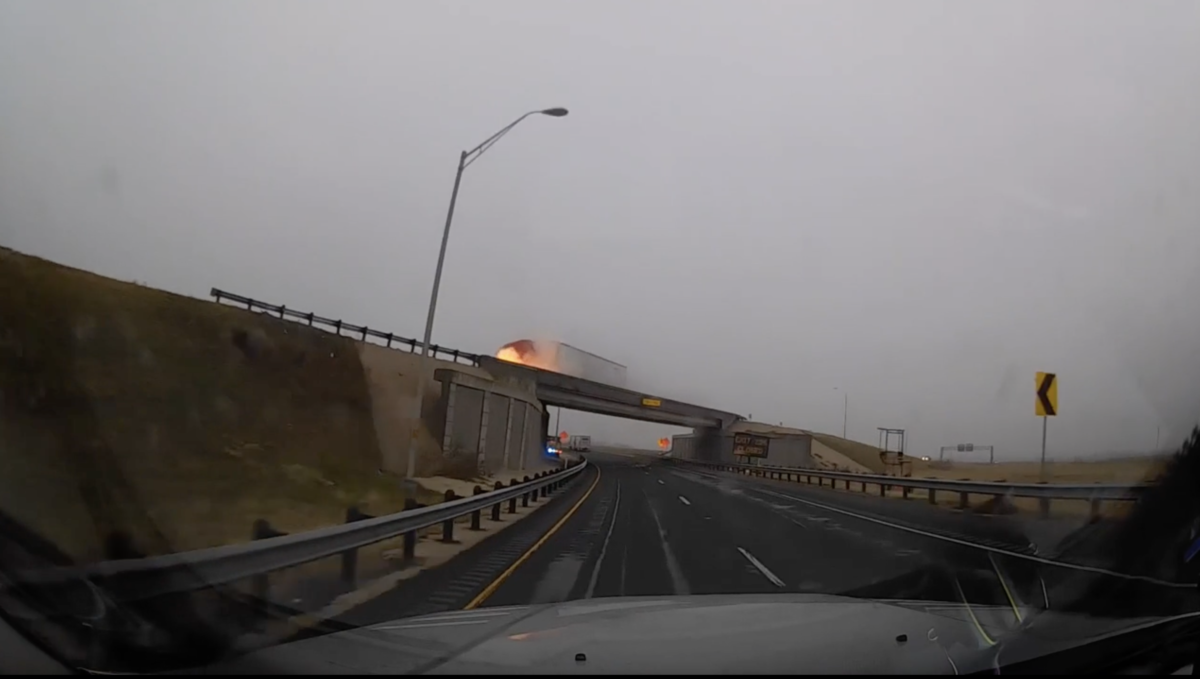 Dash cam captures fiery jackknife on Texas bridge