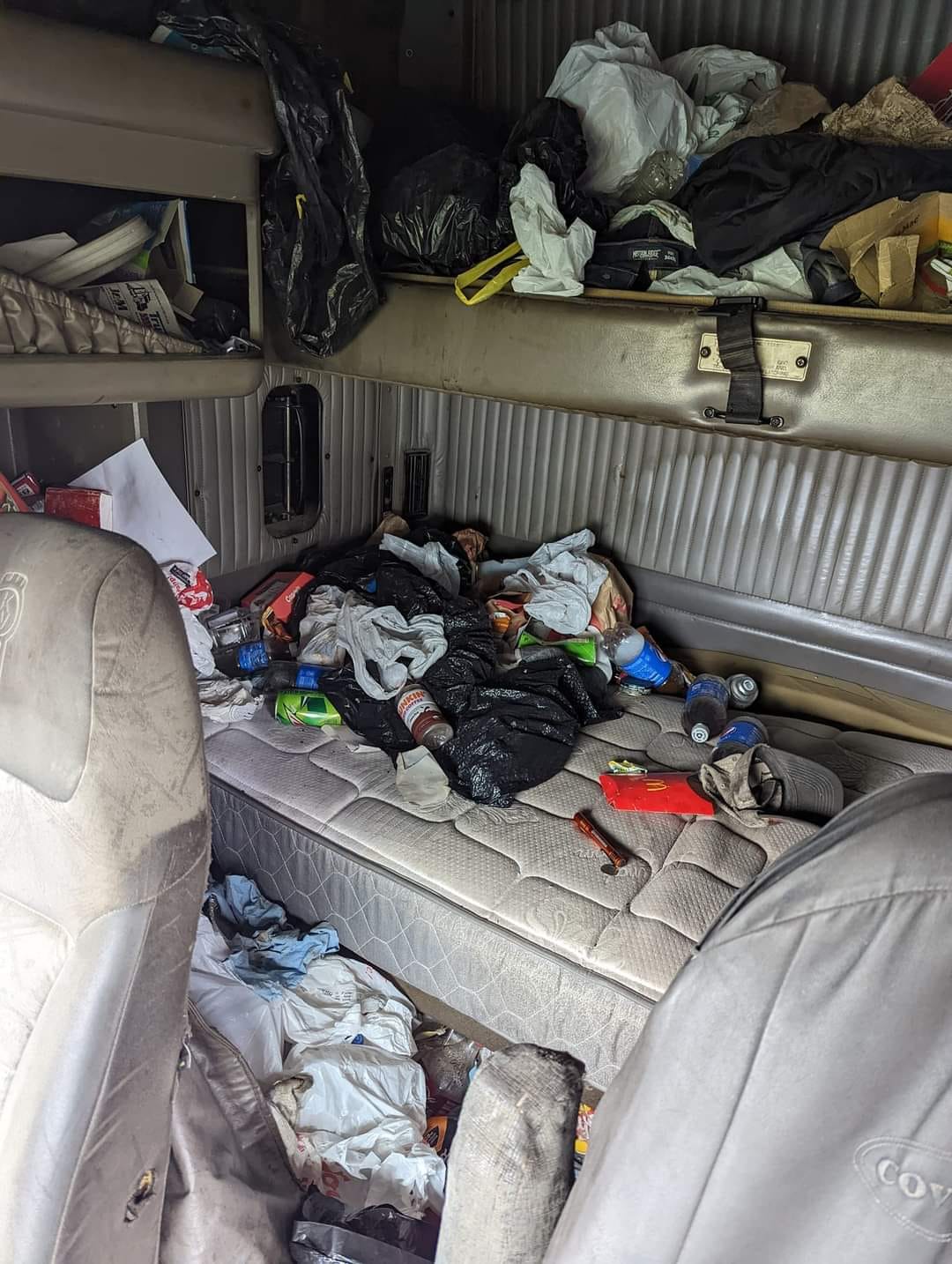 The cab of this truck is so dirty it has to be seen to be believed