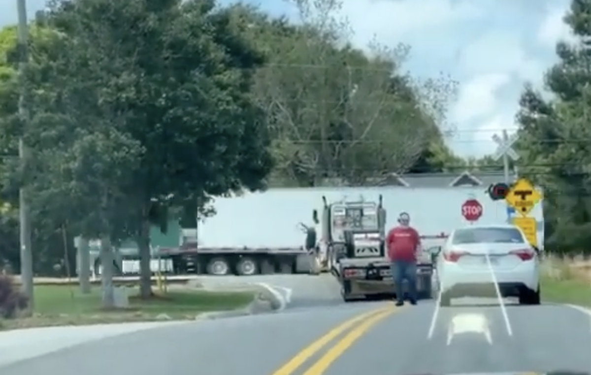 WATCH: Driver frantically waves at conductor moments before train plows ...