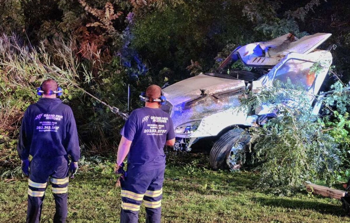 Truck driver pulled to safety by Good Samaritan after skidding down embankment 