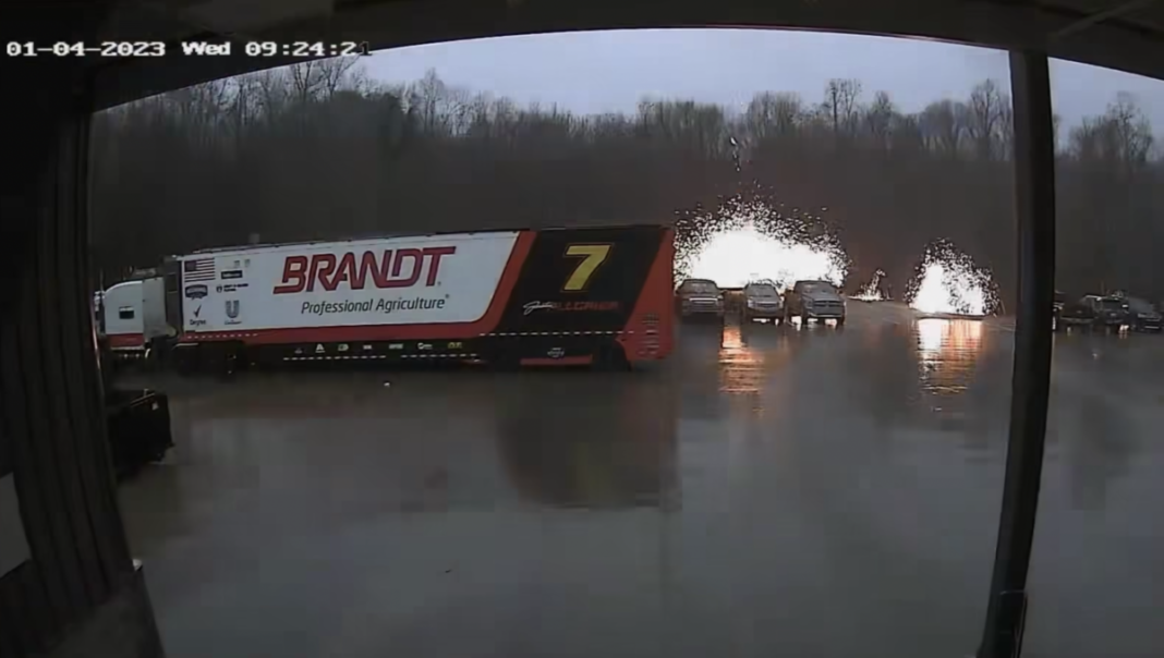 VIDEO Lightning nearly hits NASCAR hauler