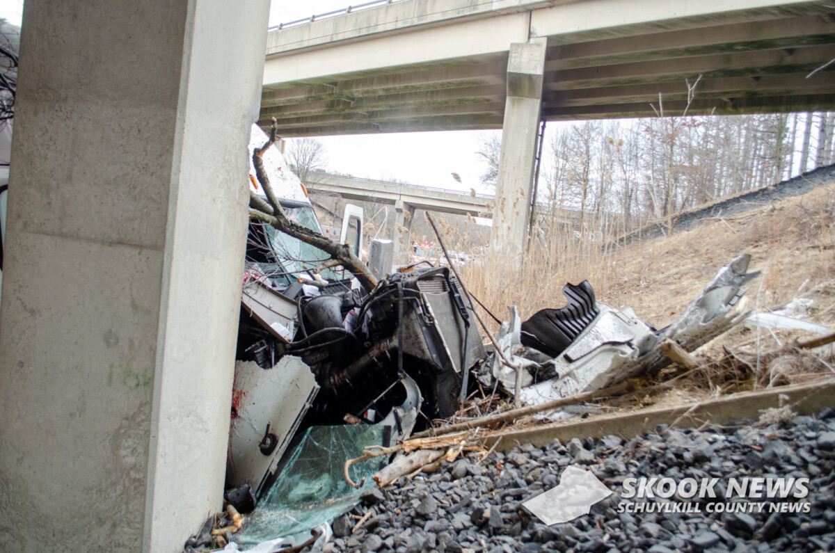 Two hospitalized after tractor trailer goes airborne off of overpass