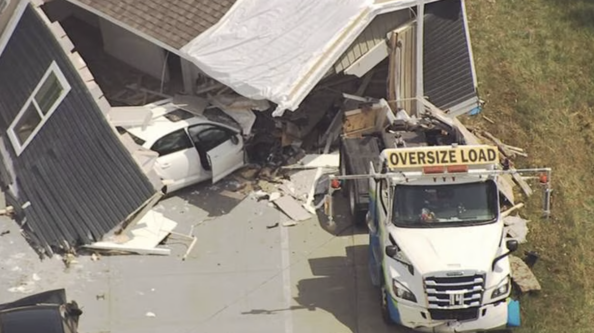 Multiple Cars Squashed Beneath Mobile Home In Semi Truck Crash