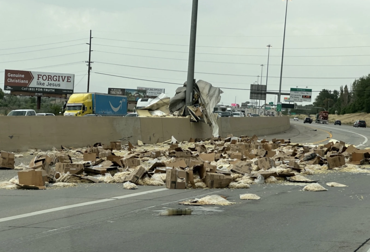 French fries fly after semi truck collides with pole 