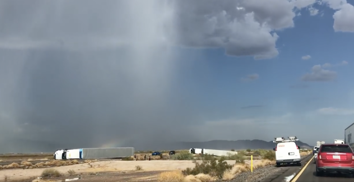 Nine big rigs blown over on I-10 in Arizona