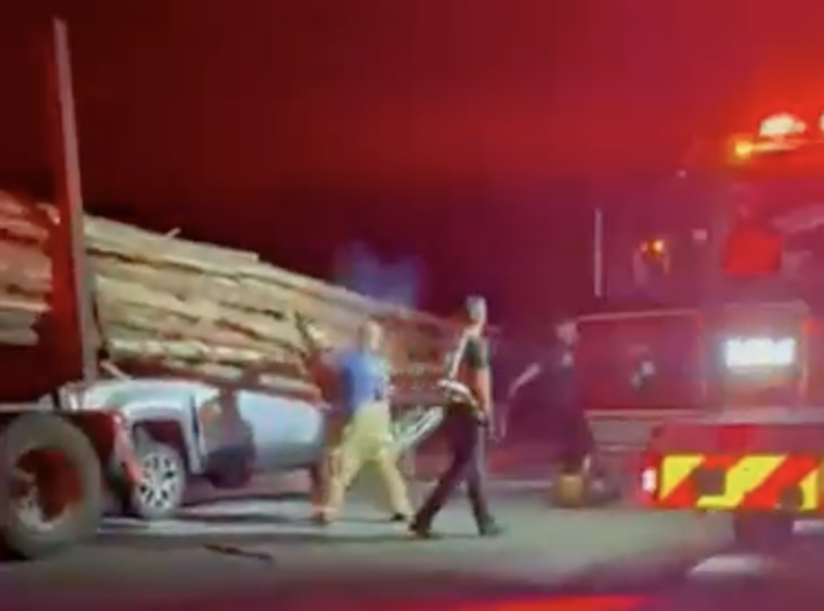 Motorist impaled by load of logs after following too close