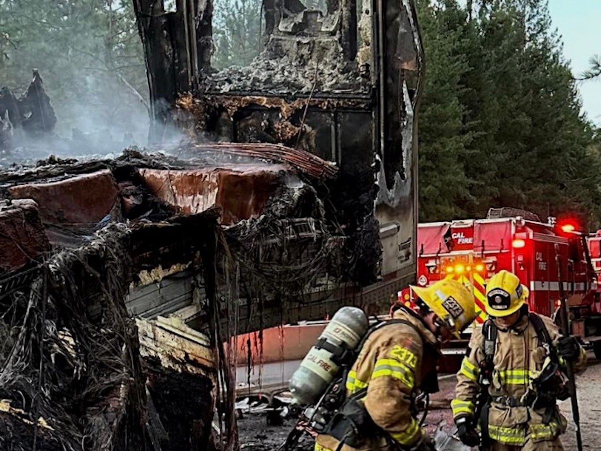 Load of chocolate burns on Interstate 80