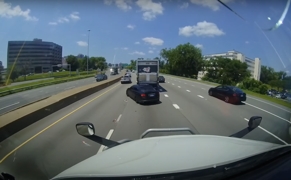 VIDEO: Car driver in a hurry to pass a truck rear-ends a Connecticut trooper