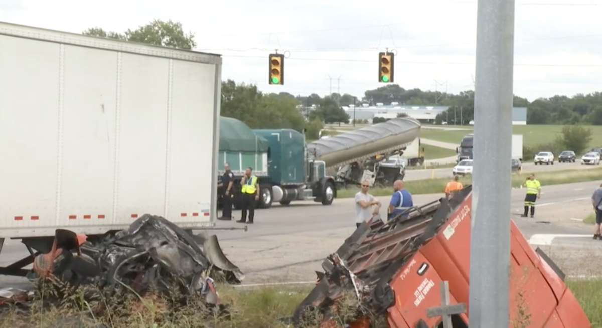 Driver found upside down in detached cab after rear-ending second rig at intersection