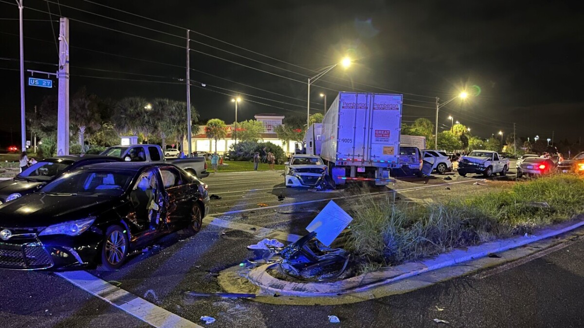 16 cars, one tractor trailer litter highway in wake of motorist’s turn in front of semi truck