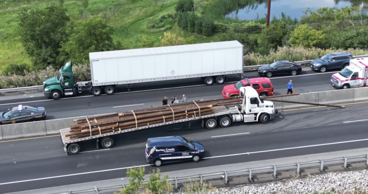 Pipes pierce truck cab in wreck with motorist 