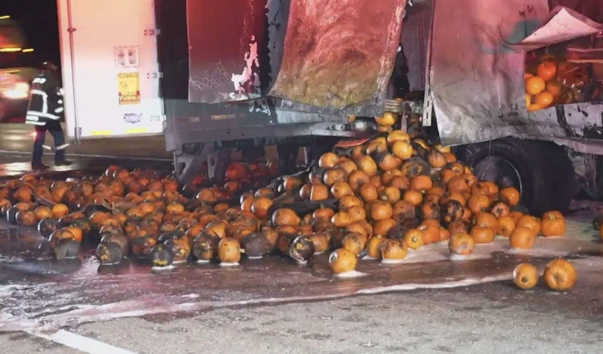 A few less Jack O’ Lanterns will make it to Halloween after semi truck fire