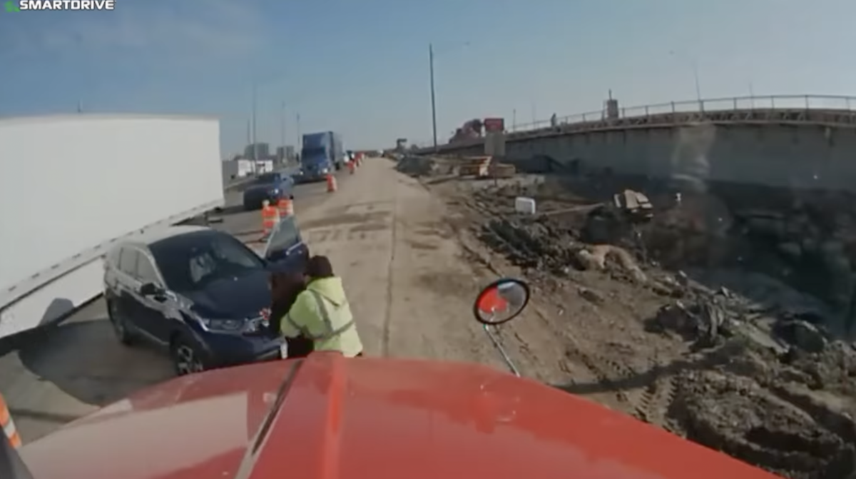 Dash cam catches truck driver saving choking woman’s life along Illinois interstate