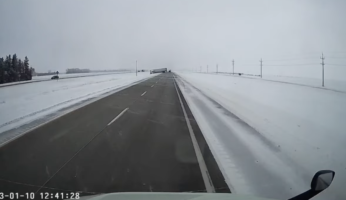 Watch this trucker’s “epic” recovery on black ice