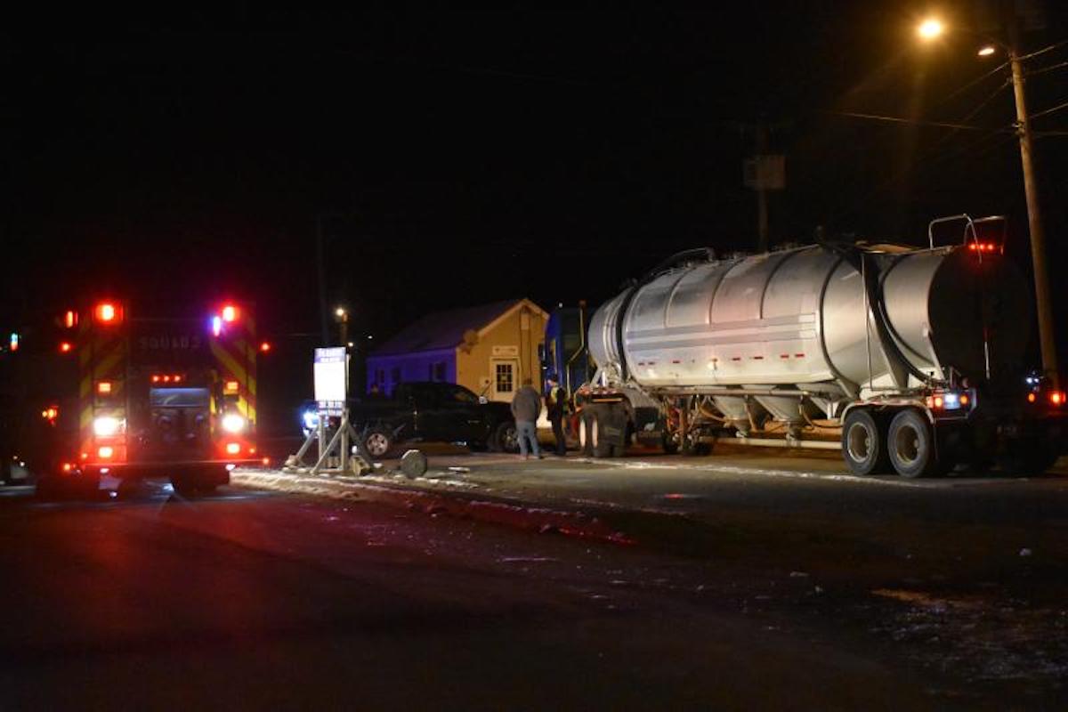 Semi truck parked at weigh station get smacked by drunk pickup driver