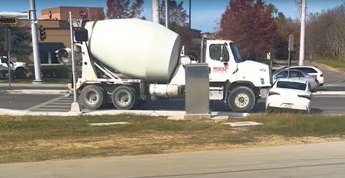 Video shows concrete truck ramming a car down a Texas roadway