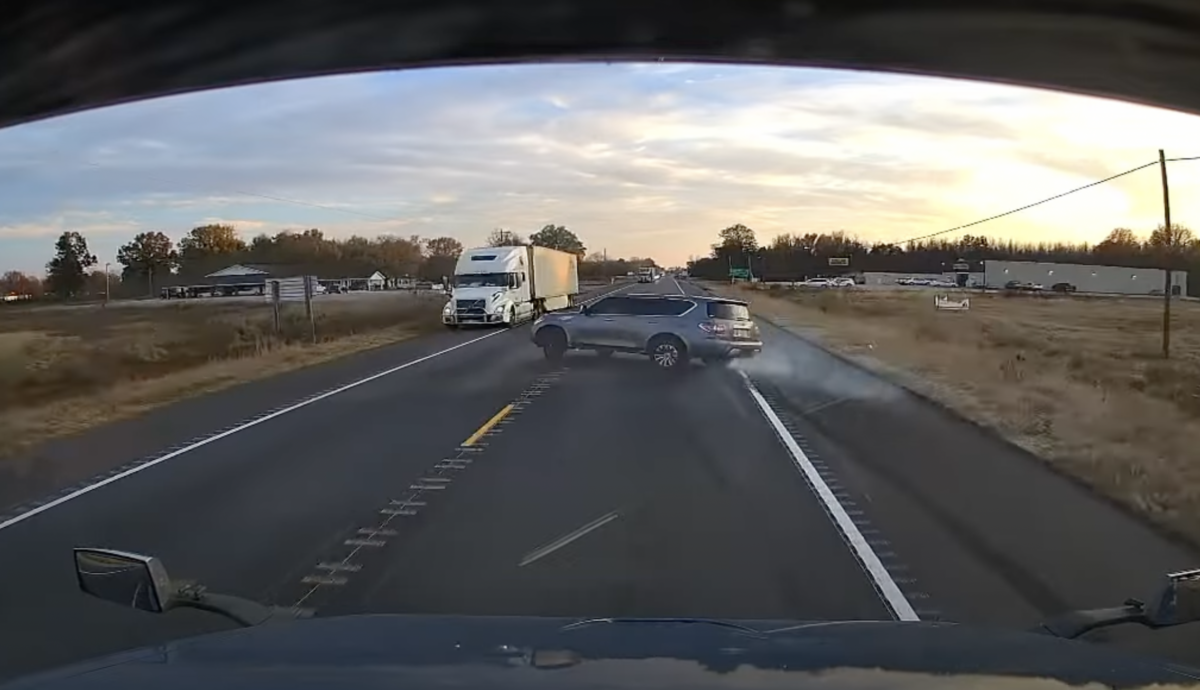 VIDEO: Nissan driver in a hurry to pass a big rig plows into a second big rig