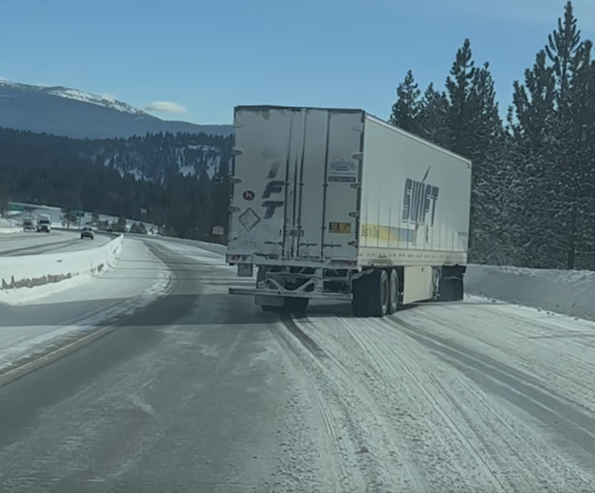 Video shows semi truck with locked up brakes sliding down I-80 near Donner Summit