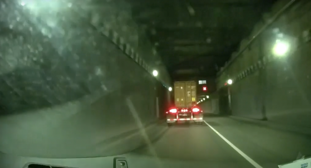 Twenty truck fleet ordered off the road for striking top of Massey Tunnel