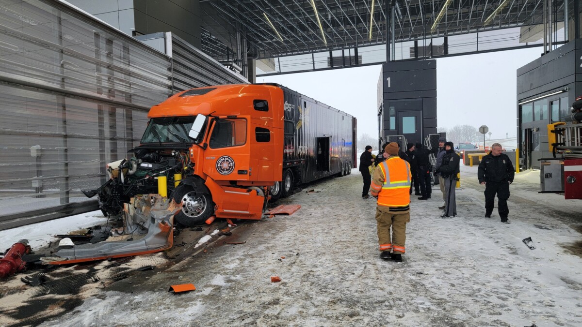 Trucker ticketed for unsafe speed after crashing into Port of Entry inspection building