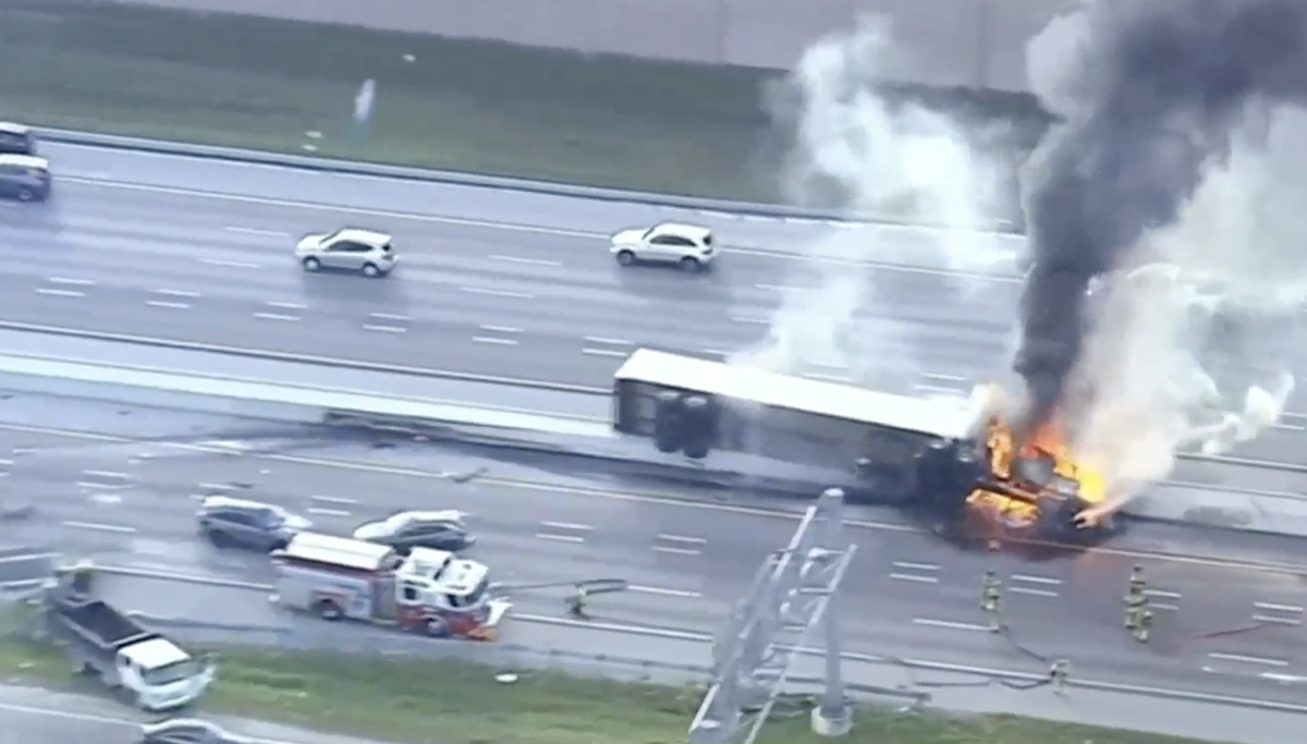 Fiery semi truck crash with seven cars causes major delays