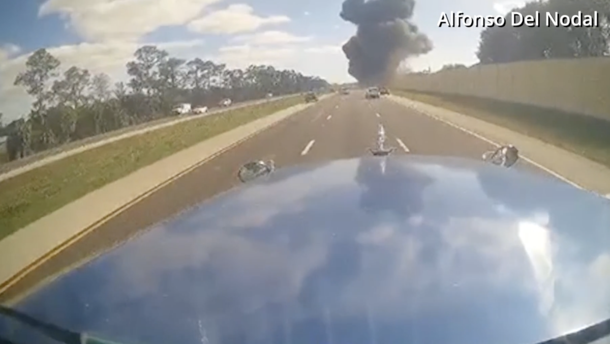 Small jet crash captured by trucker’s dash cam