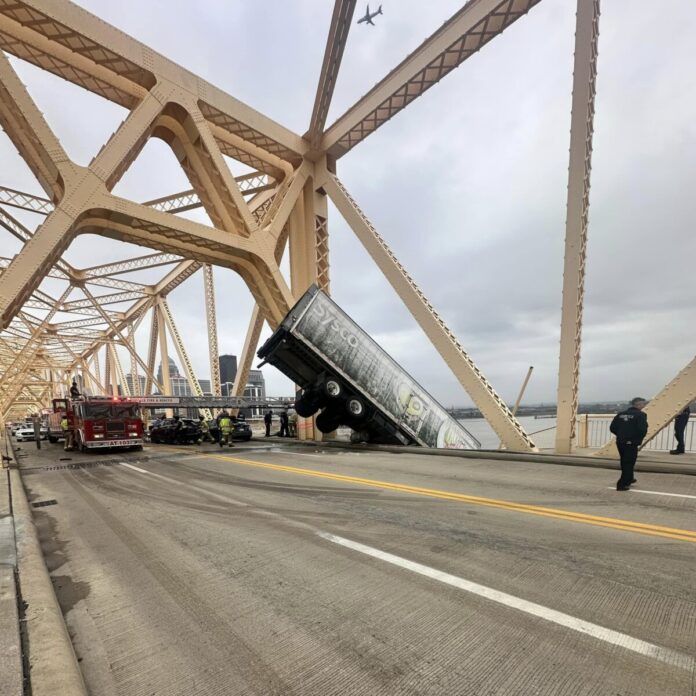 Dash cam shows what led to semi dangling off Clark Memorial Bridge in ...