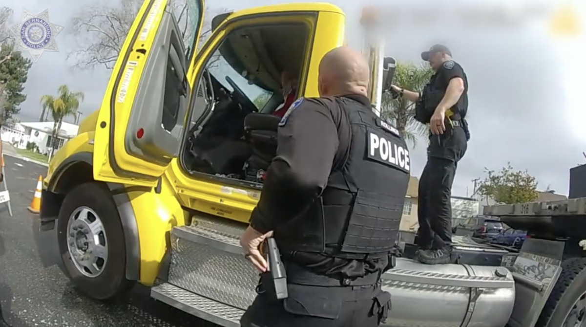 Watch California cops take on a ‘combative’ man who locked himself in a truck at a construction site