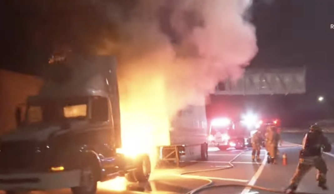 Watch As This Mini Semi Tire Explosion Makes These Firefighters Jump