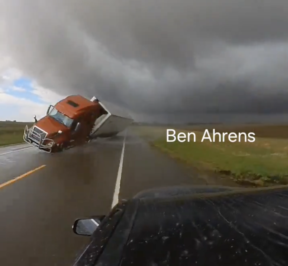 VIDEO: High winds toss big rig into the path of storm chaser in Nebraska