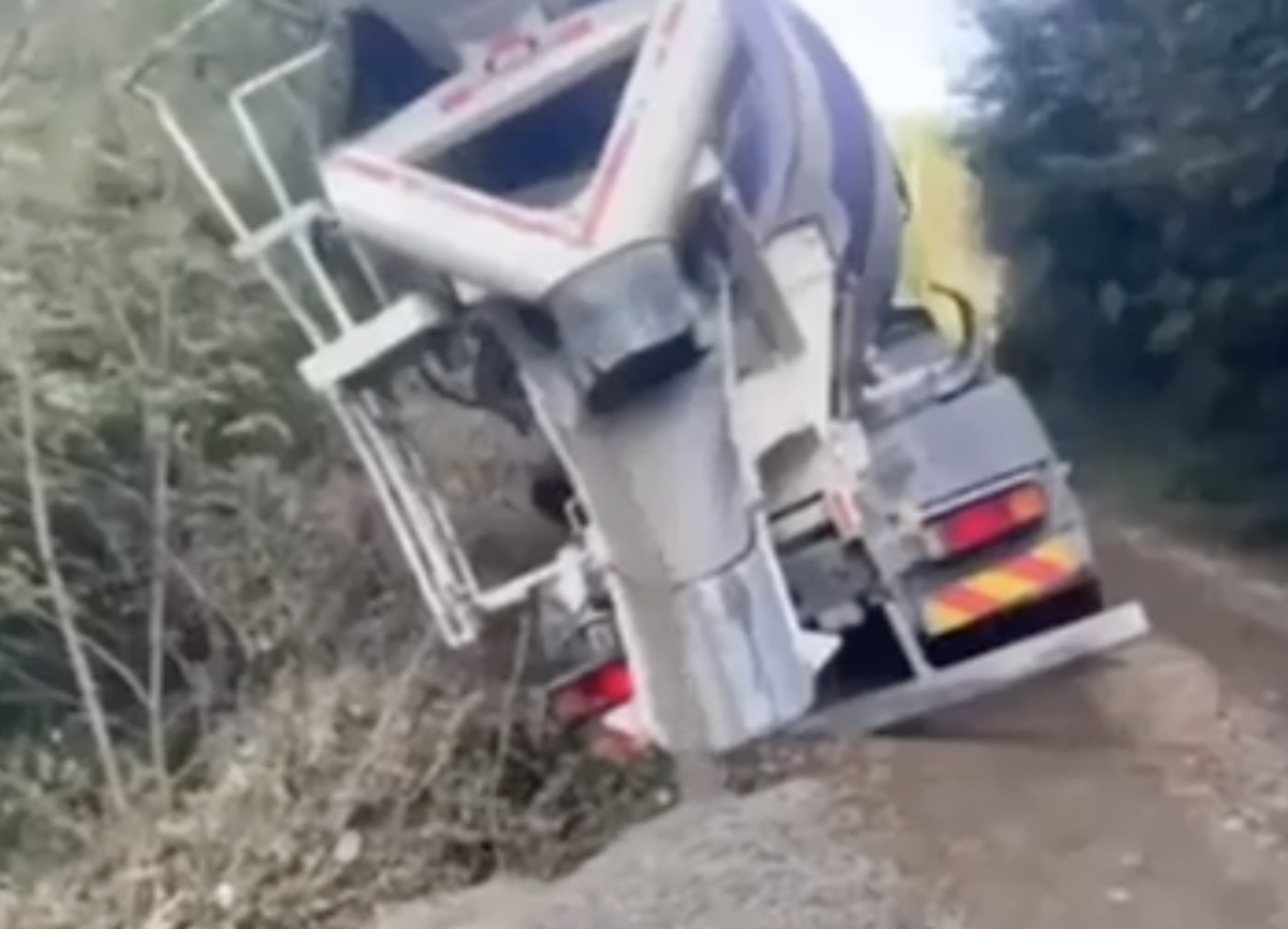 Back road seriously fails concrete truck driver