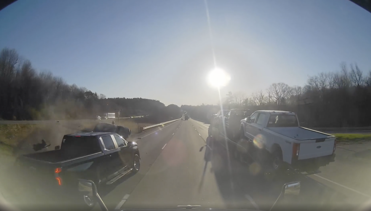 Semi’s dash cam catches SUV veering into guardrail, sparking multi-vehicle crash