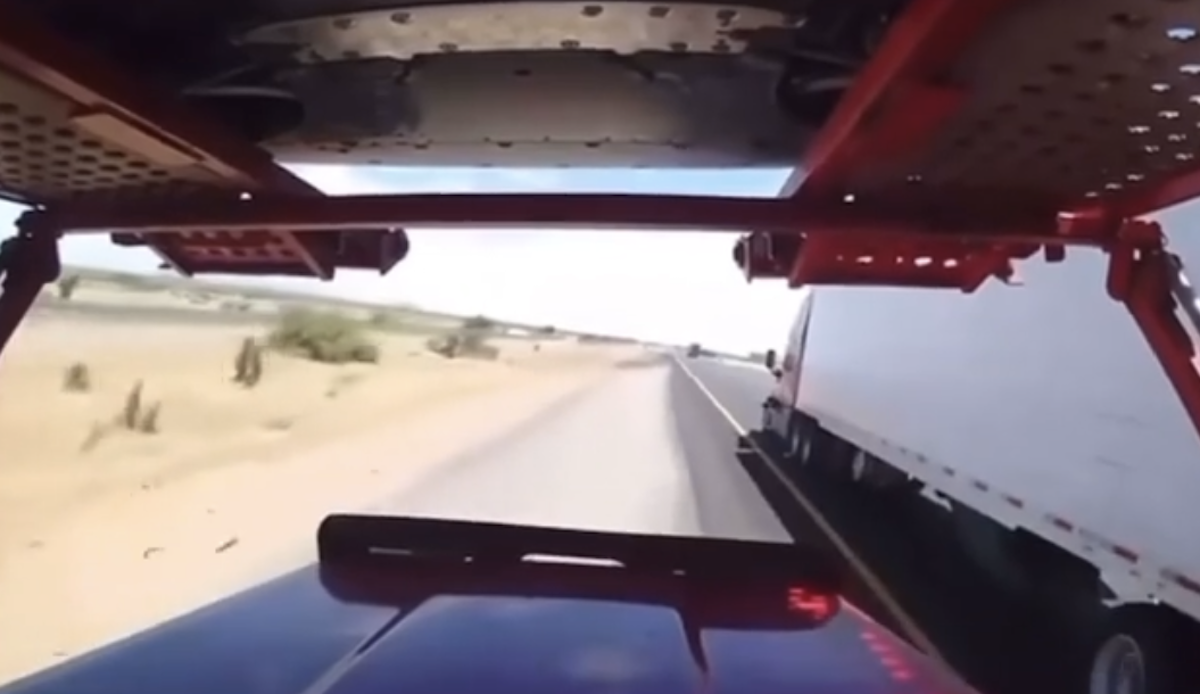 Car hauler would rather be forced off the road than hit the brakes?