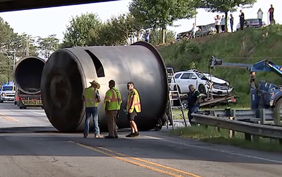 Giant furnace knocked onto car in NC bridge strike