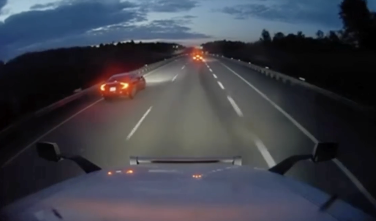 Jarring dashcam shows truck plummeting down embankment after car’s sudden stop for deer