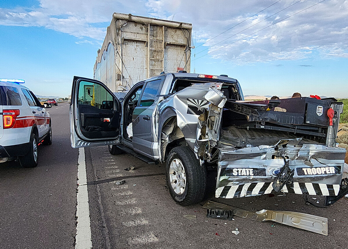 Cop cruiser crushed by motorist during roadside CMV inspection