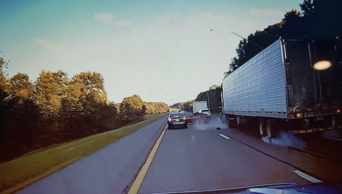 Dash cam catches big rig rear-ending car, sending it flying into woods