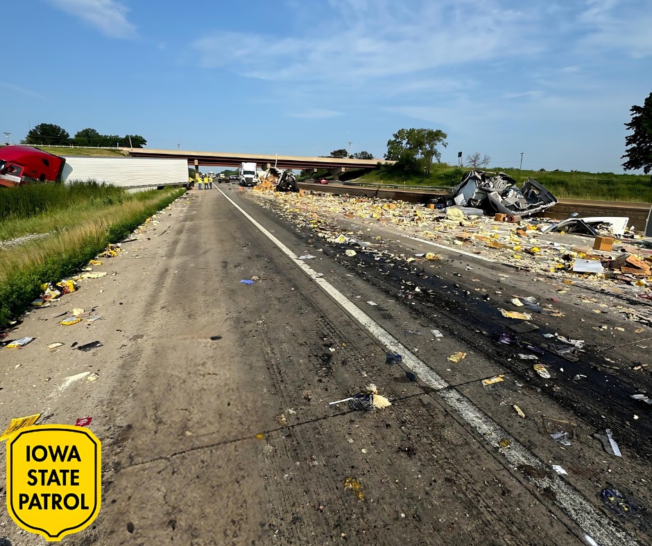 Two hospitalized after four semi truck collision on I-80 in Iowa