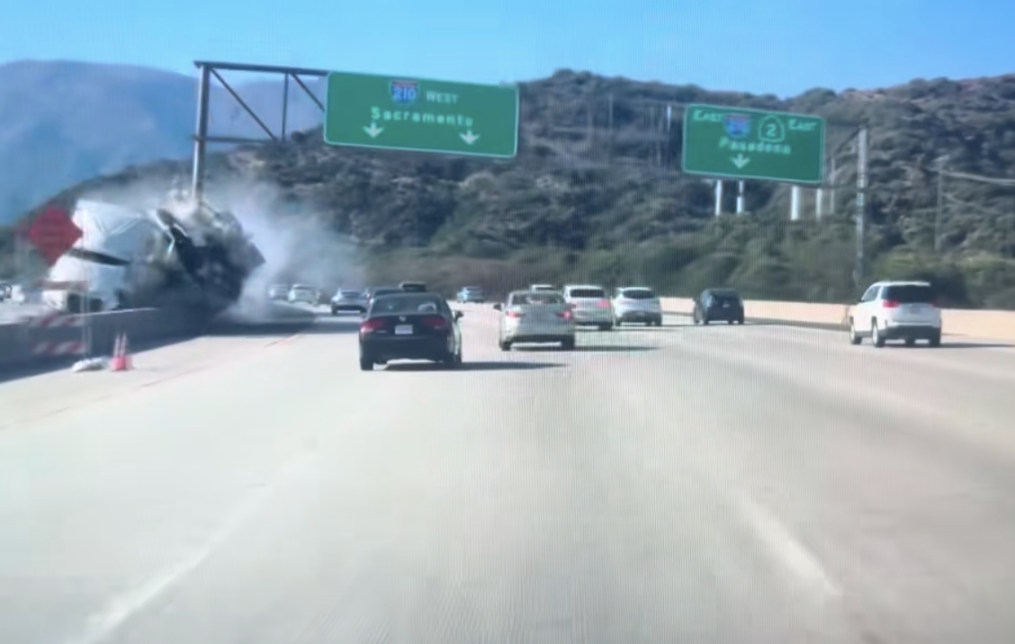 Dash cam catches big rig busting open, spilling oodles of raisins on California freeway