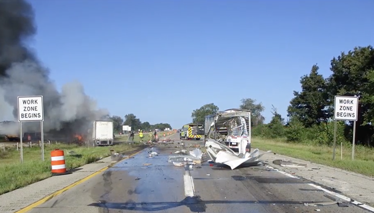 Driver burned after falling asleep and crashing into second trucker